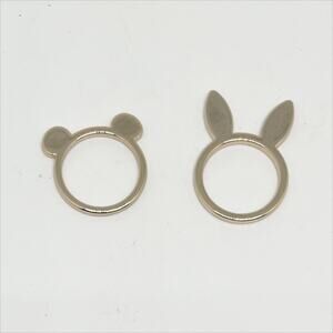 Set of 2 Stackable Gold Tone Rings Rabbit Ears Bear Ears